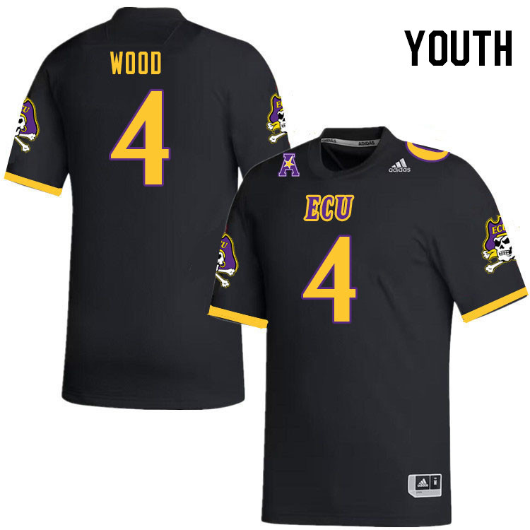 Youth #4 Julius Wood ECU Pirates 2023 College Football Jerseys Stitched-Black